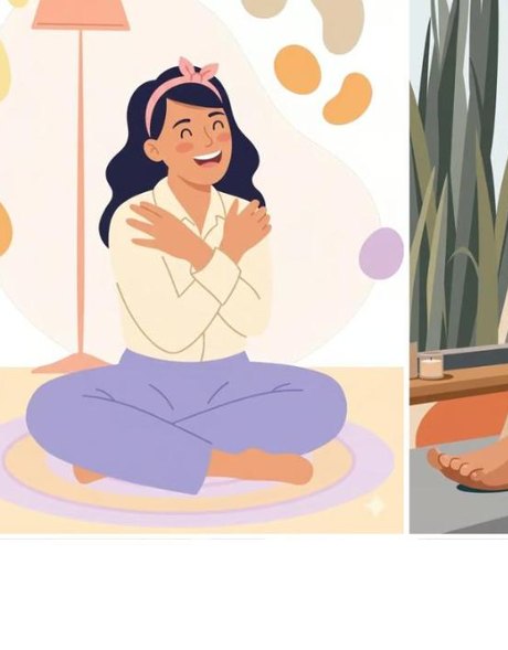 Illustrazione: una persona seduta con le mani sul petto